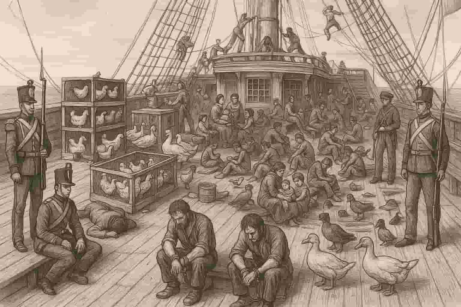 AI created deck of a convict ship