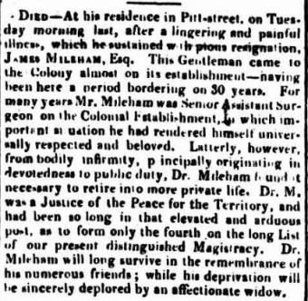 Death of James Mileham - Sydney Gazette 30 September 1824