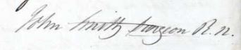 Signature on the Medical Journal of John Smith on the voyage of the Marquis of Huntley in 1828