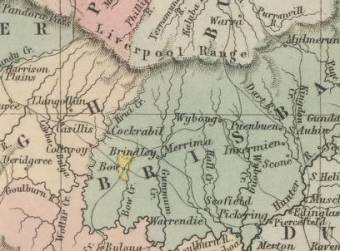 Map showing the districts bushranger Opposum Jack roamed in the 1830's