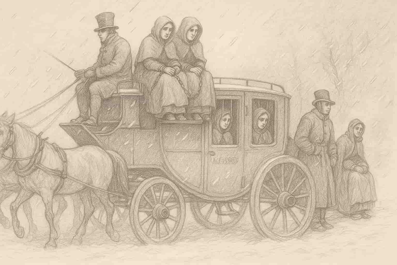 AI created sketch of London coach carrying female prisoners