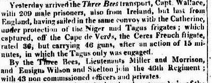 Arrival in Port Jackson of the convict ship Three Bees - Sydney Gazette 7 May 1814 in 1814