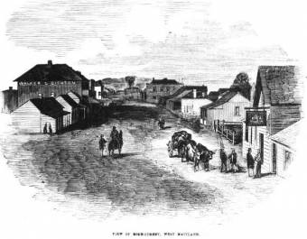 View of High Street, West Maitland, Engraving from The Illustrated Sydney News 31 March 1855 page 142